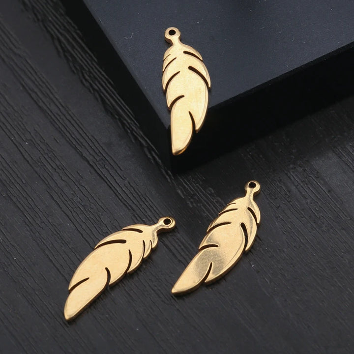 10pcs Gold Stainless Steel Feather Charms – DIY Jewelry