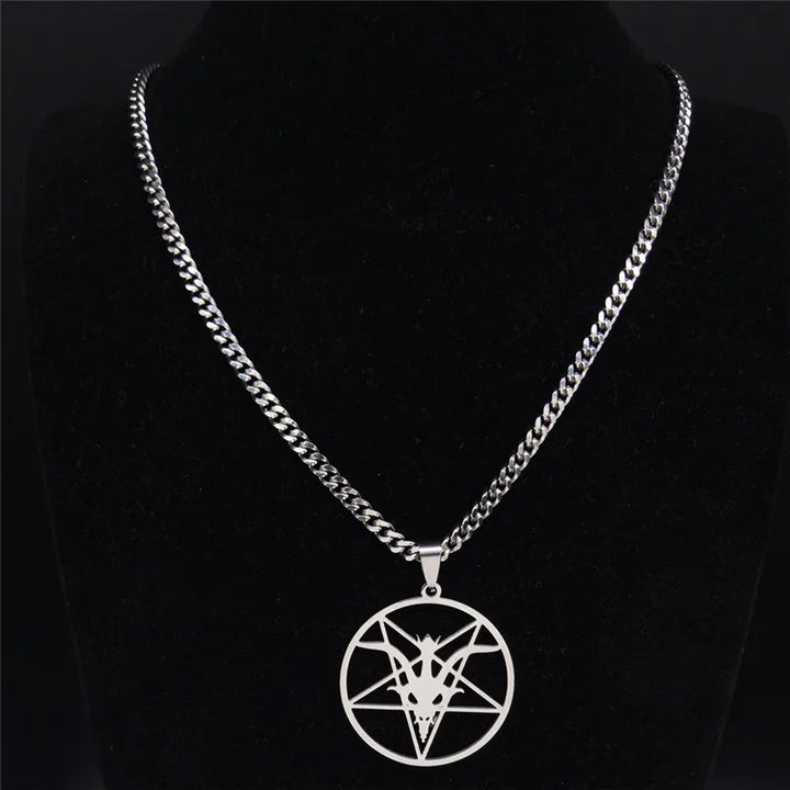 Satan Goat Head Necklace – Stainless Steel Baphomet Pendant