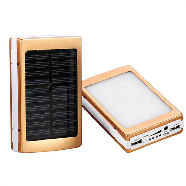 Dual USB Solar Power Bank – Portable Battery Charger with Camping Light