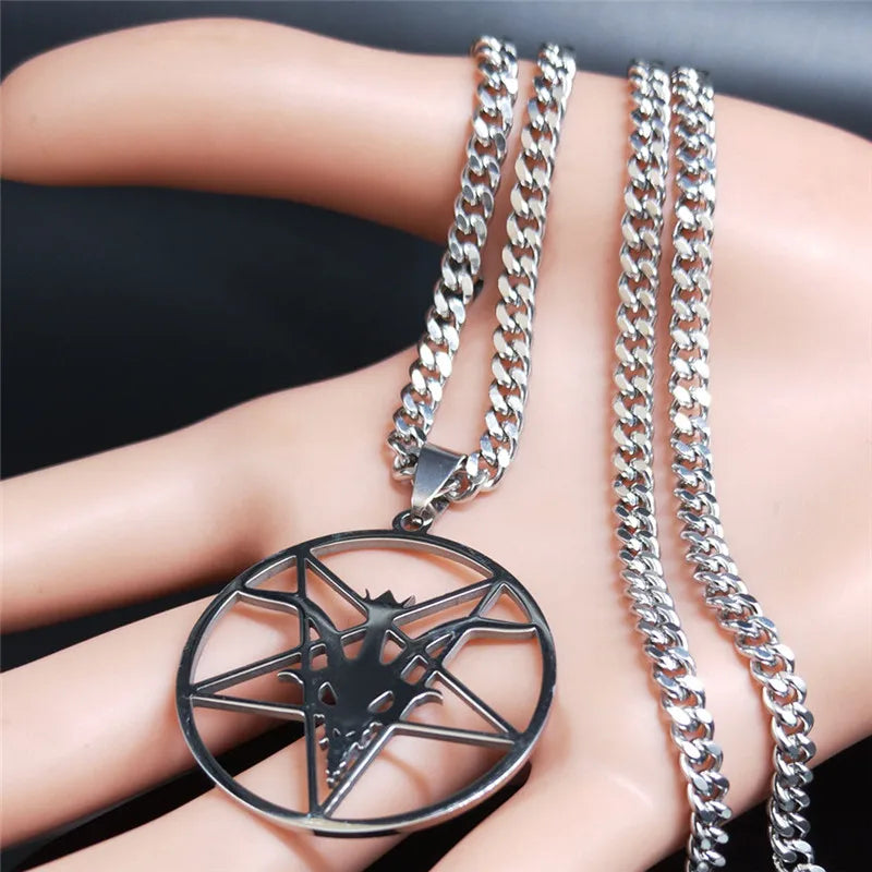 Satan Goat Head Necklace – Stainless Steel Baphomet Pendant