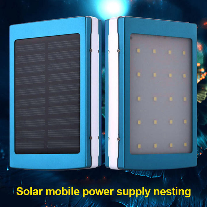 Dual USB Solar Power Bank – Portable Battery Charger with Camping Light