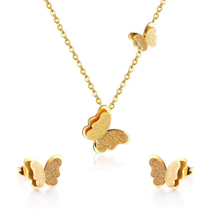 LUXUSTEEL Butterfly Necklace & Earrings Set – Golden Pendant