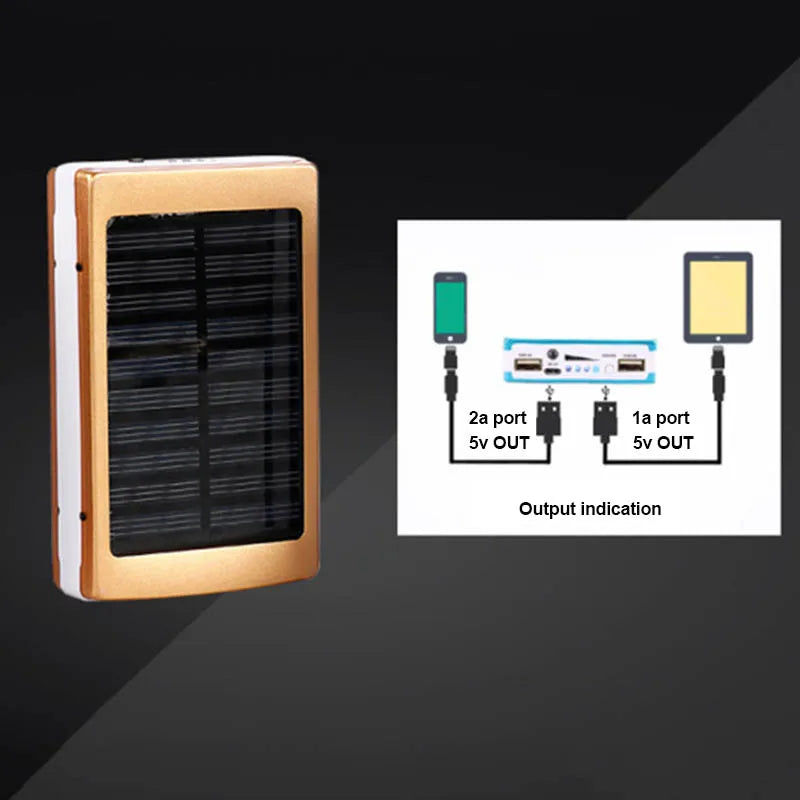 Dual USB Solar Power Bank – Portable Battery Charger with Camping Light