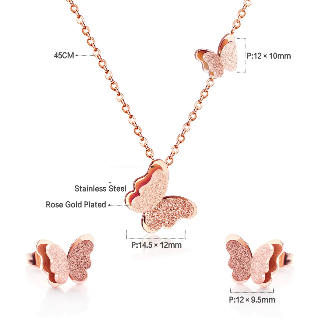 LUXUSTEEL Butterfly Necklace & Earrings Set – Golden Pendant