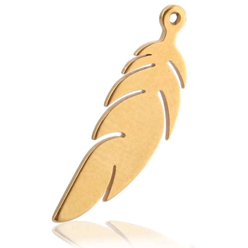 10pcs Gold Stainless Steel Feather Charms – DIY Jewelry