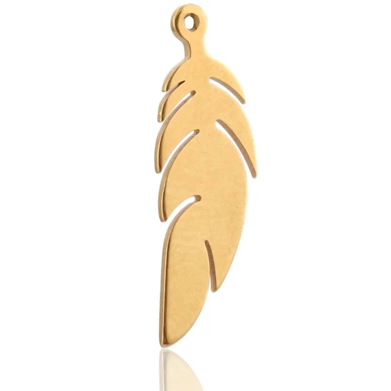 10pcs Gold Stainless Steel Feather Charms – DIY Jewelry