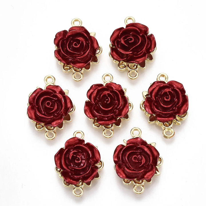 5pcs Red Rose Alloy Connectors for Jewelry Making