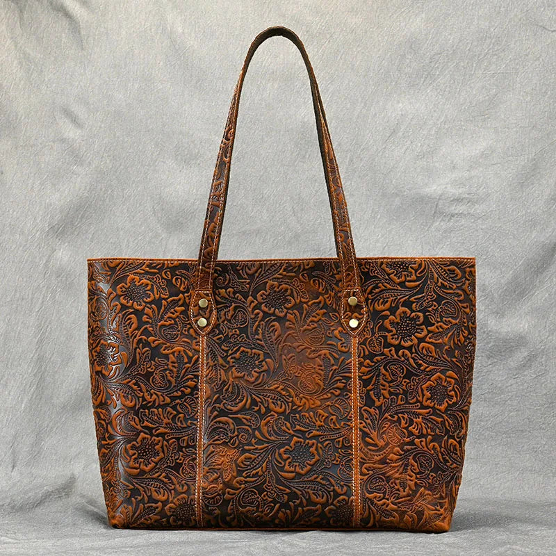 Vintage Embossed Leather Handbag – Women’s Shoulder Tote