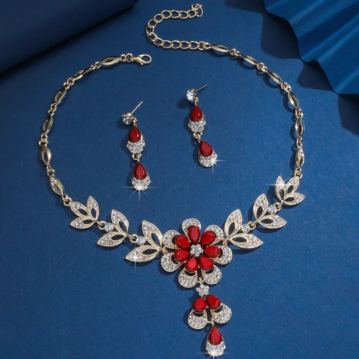 3PCS Bridal Crystal Jewelry Set – Gold Necklace & Earrings