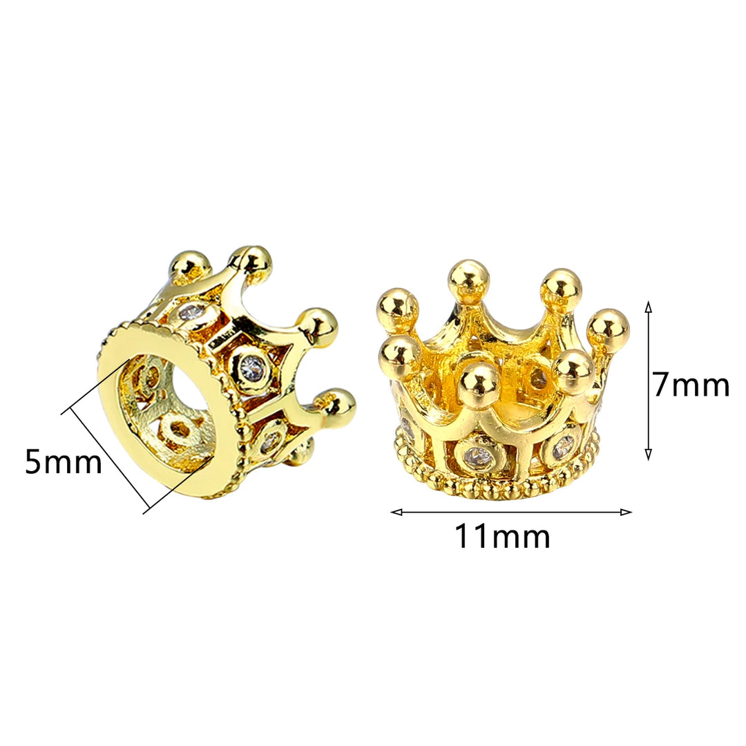 2pcs Copper Zircon Crown Beads – DIY Jewelry Spacers