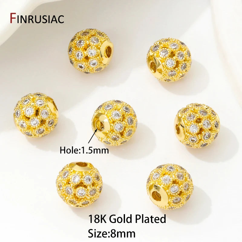 18K Gold Plated 8mm Zircon Spacer Beads – DIY Jewelry