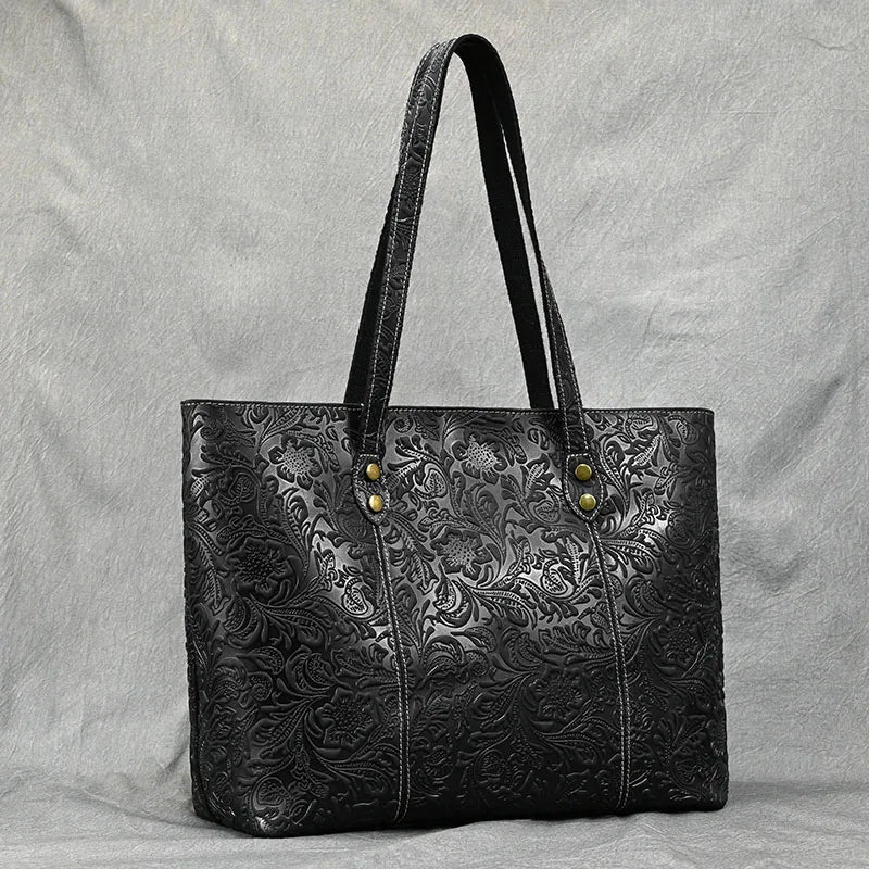 Vintage Embossed Leather Handbag – Women’s Shoulder Tote