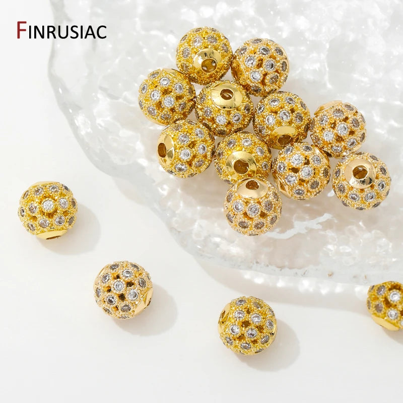 18K Gold Plated 8mm Zircon Spacer Beads – DIY Jewelry