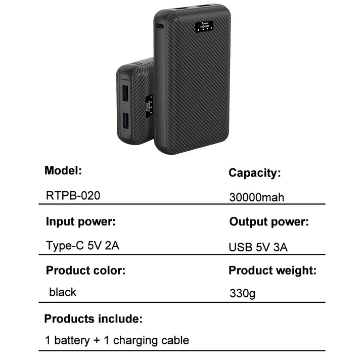 30000mAh Power Bank – Portable Charger for Heated Clothing