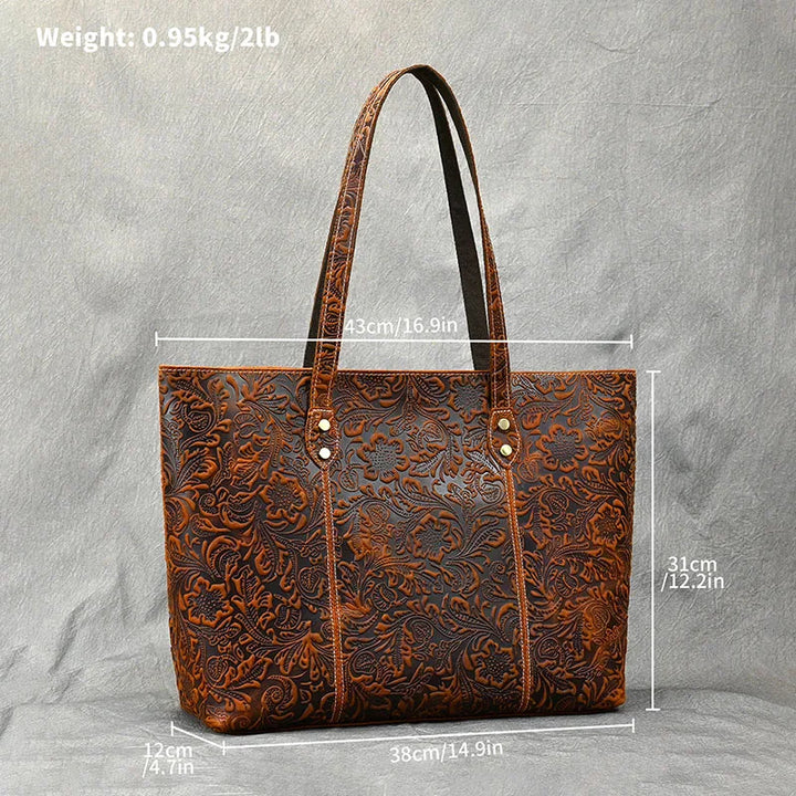 Vintage Embossed Leather Handbag – Women’s Shoulder Tote