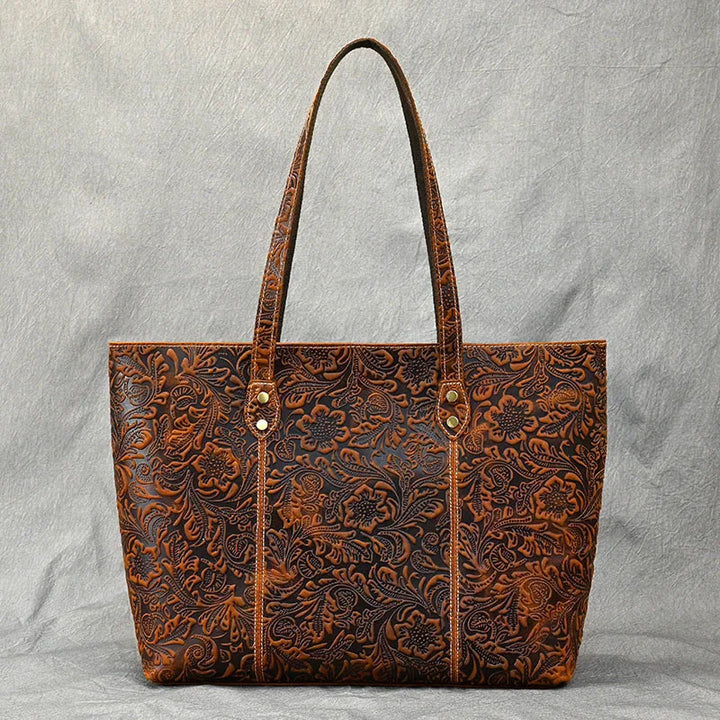 Vintage Embossed Leather Handbag – Women’s Shoulder Tote