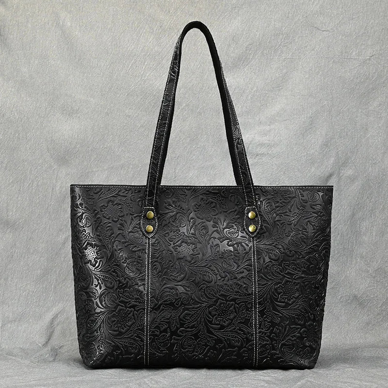 Vintage Embossed Leather Handbag – Women’s Shoulder Tote