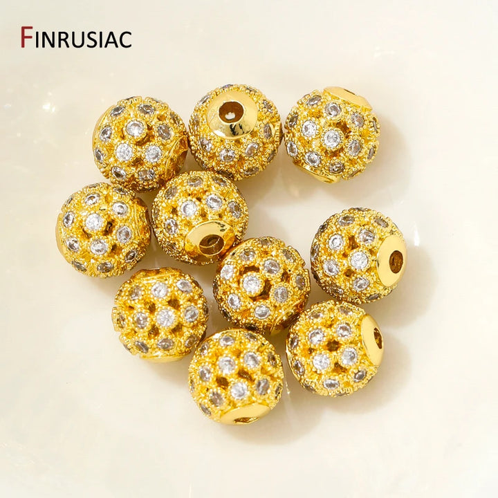 18K Gold Plated 8mm Zircon Spacer Beads – DIY Jewelry