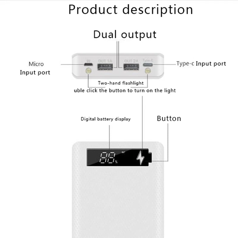 5x18650 Solar Power Bank Case – DIY Kit with Dual USB