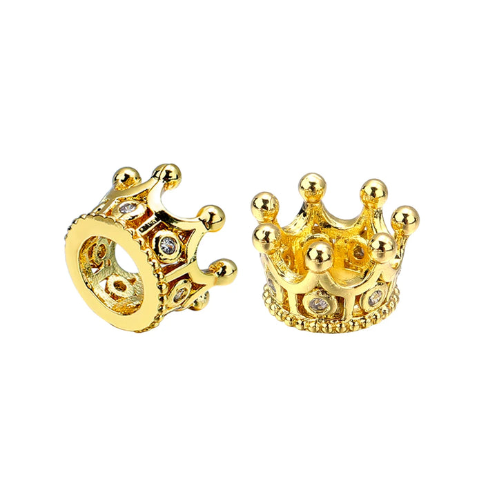 2pcs Copper Zircon Crown Beads – DIY Jewelry Spacers