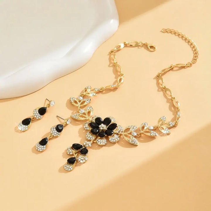 3PCS Bridal Crystal Jewelry Set – Gold Necklace & Earrings