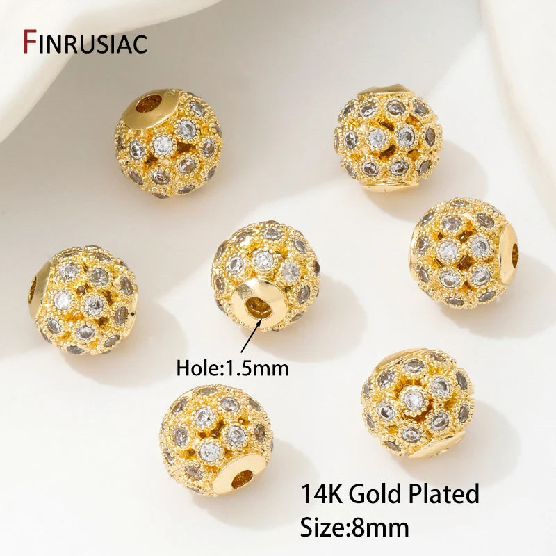 18K Gold Plated 8mm Zircon Spacer Beads – DIY Jewelry