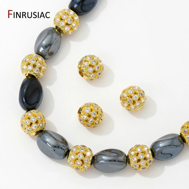 18K Gold Plated 8mm Zircon Spacer Beads – DIY Jewelry