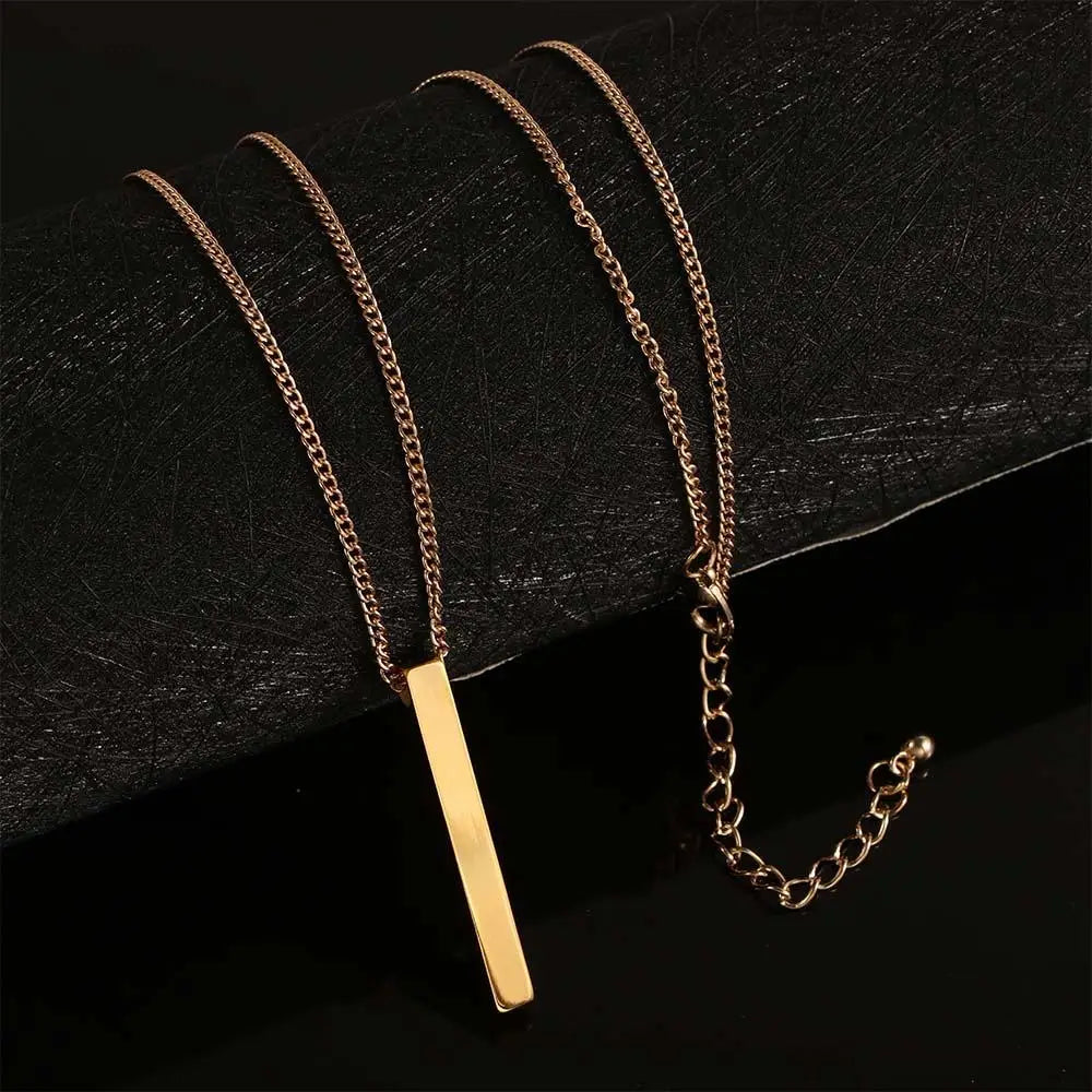 Cool Stainless Steel Gold Hip-Hop Rectangle Necklace for Men