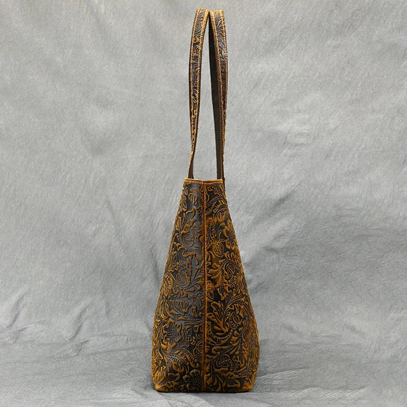 Vintage Embossed Leather Handbag – Women’s Shoulder Tote