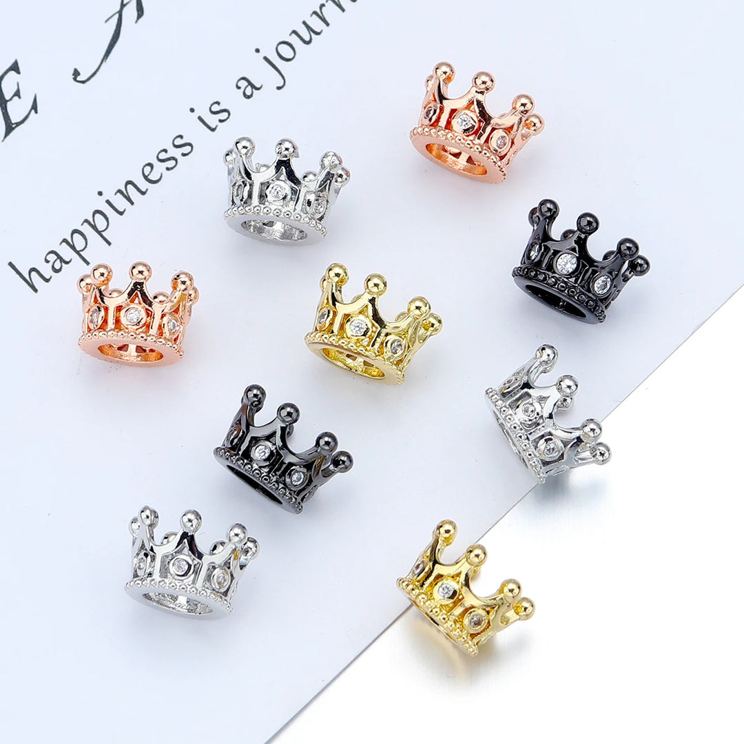 2pcs Copper Zircon Crown Beads – DIY Jewelry Spacers