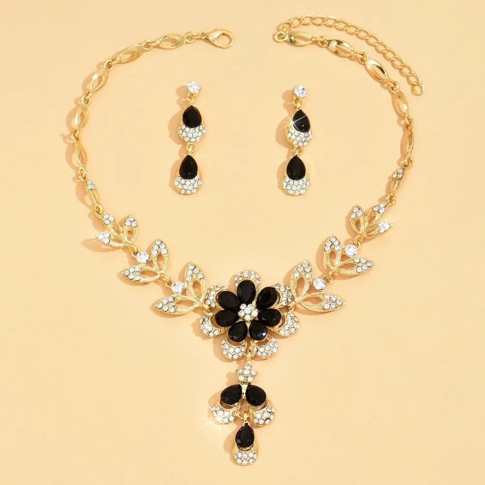 3PCS Bridal Crystal Jewelry Set – Gold Necklace & Earrings