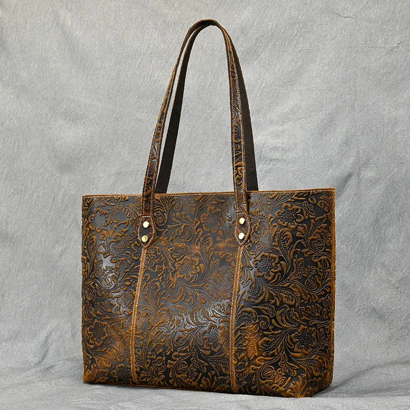 Vintage Embossed Leather Handbag – Women’s Shoulder Tote