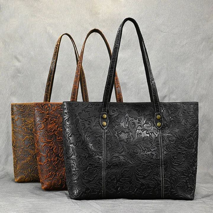 Vintage Embossed Leather Handbag – Women’s Shoulder Tote