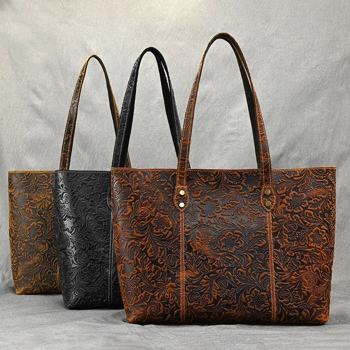 Vintage Embossed Leather Handbag – Women’s Shoulder Tote