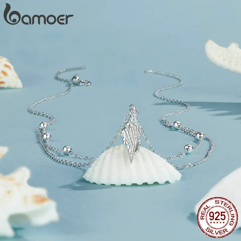 BAMOER 925 Silver Conch Pendant – Layered Choker Necklace