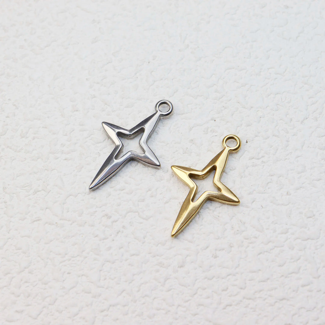 5pcs Stainless Steel Star Coin Charms – DIY Pendants