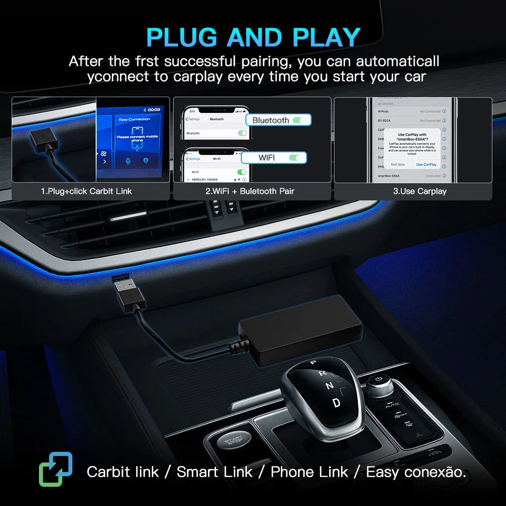 CARABC Plug & Play Wireless CarPlay Android Auto Box