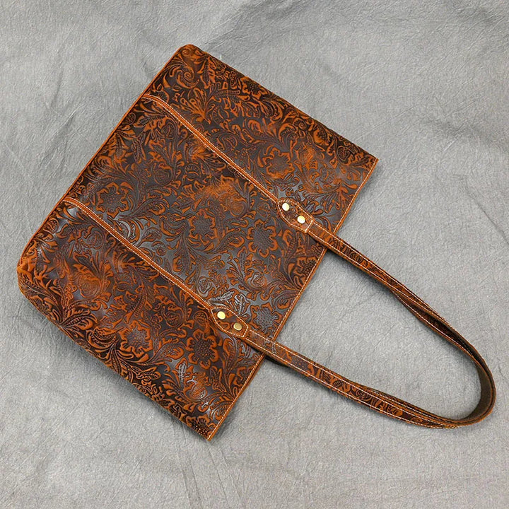 Vintage Embossed Leather Handbag – Women’s Shoulder Tote