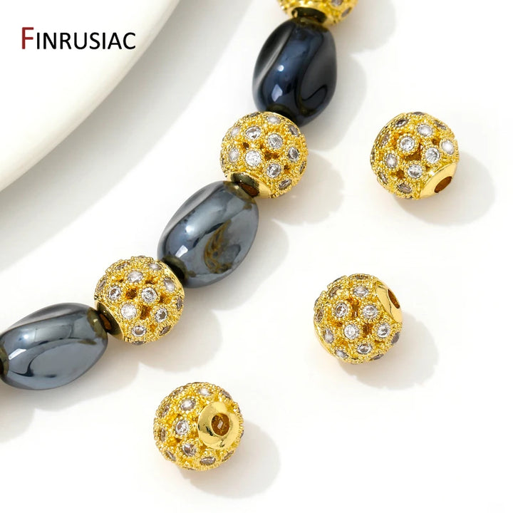 18K Gold Plated 8mm Zircon Spacer Beads – DIY Jewelry