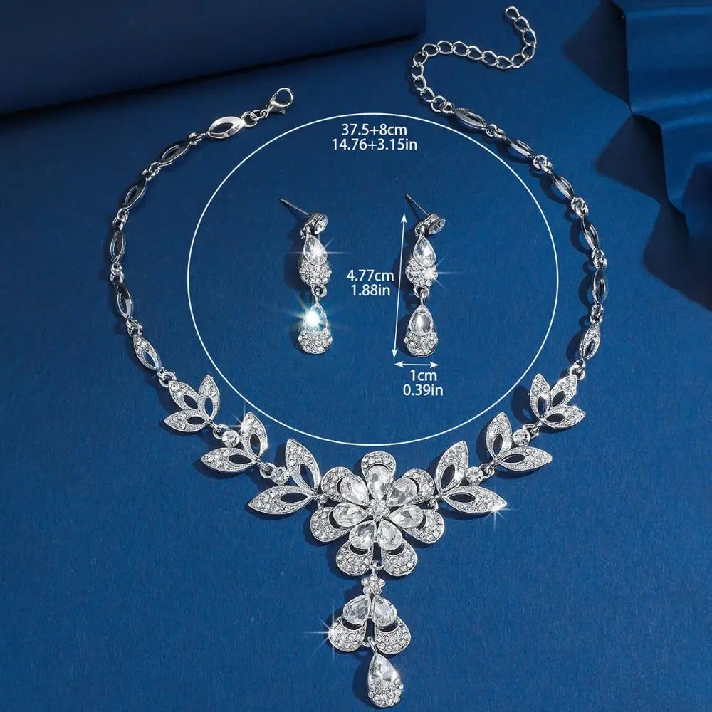 3PCS Bridal Crystal Jewelry Set – Gold Necklace & Earrings