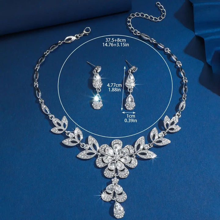 3PCS Bridal Crystal Jewelry Set – Gold Necklace & Earrings