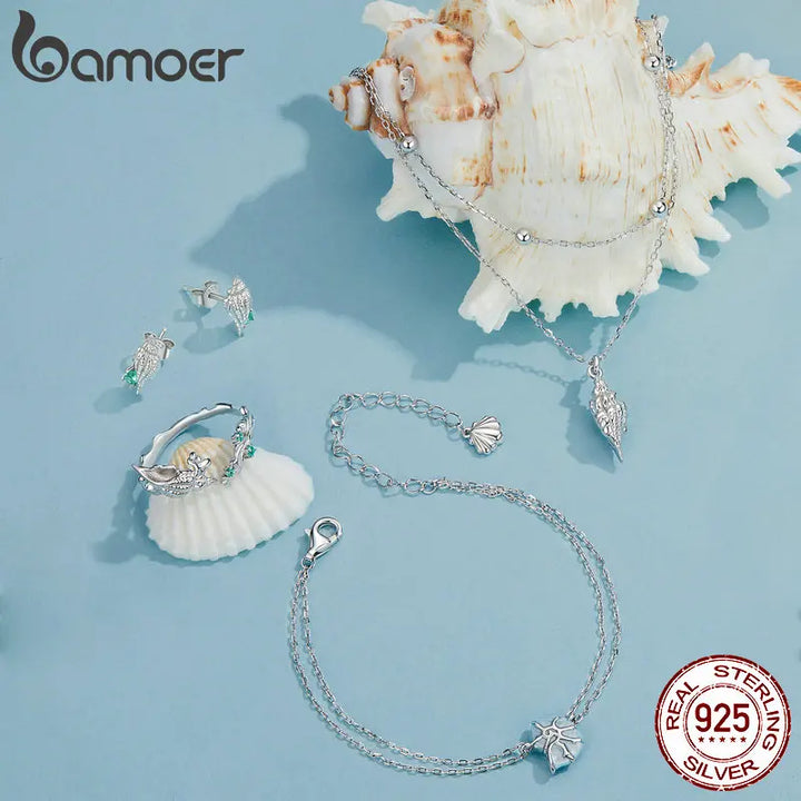 BAMOER 925 Silver Conch Pendant – Layered Choker Necklace