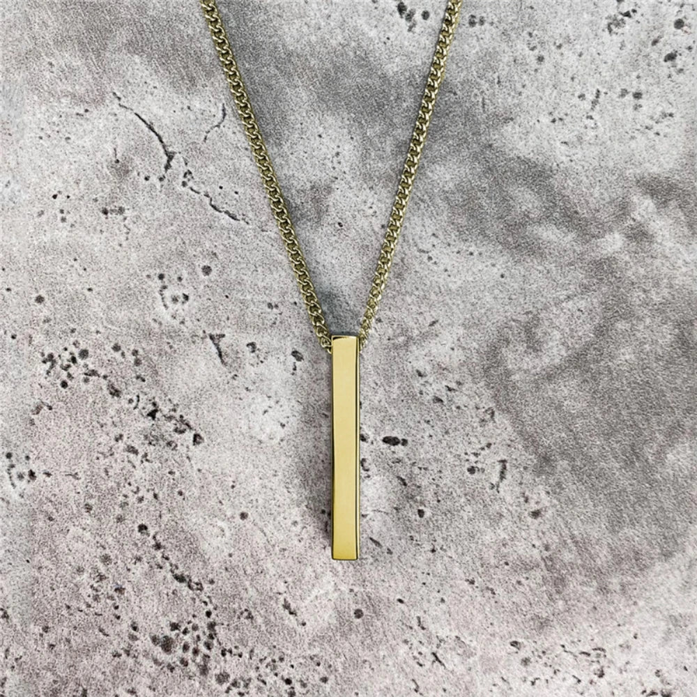 Cool Stainless Steel Gold Hip-Hop Rectangle Necklace for Men