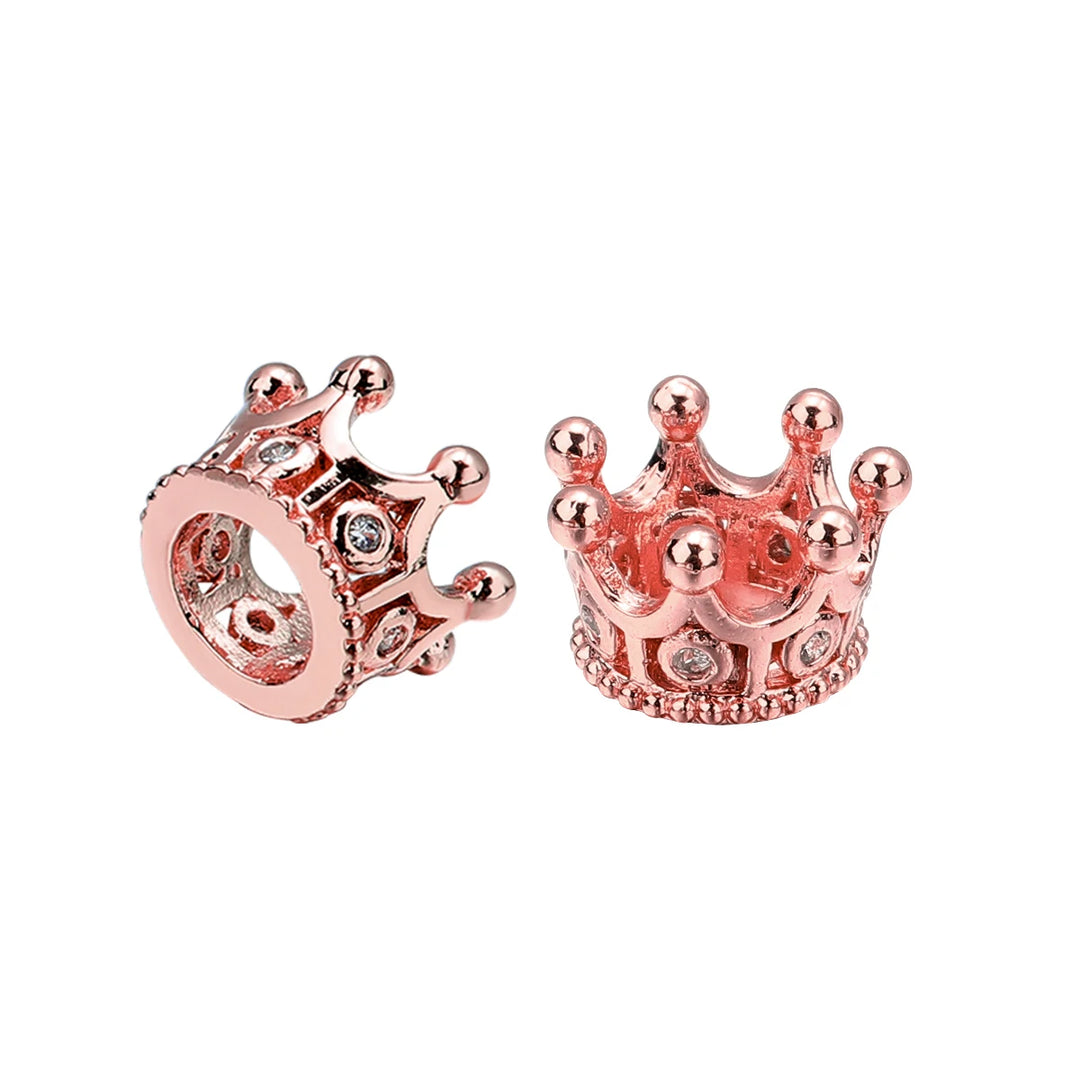 2pcs Copper Zircon Crown Beads – DIY Jewelry Spacers