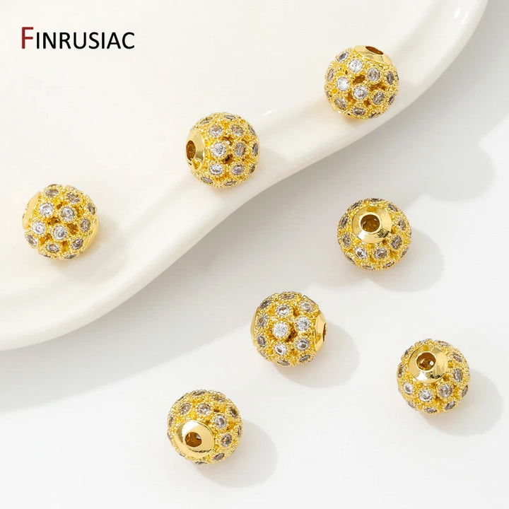 18K Gold Plated 8mm Zircon Spacer Beads – DIY Jewelry