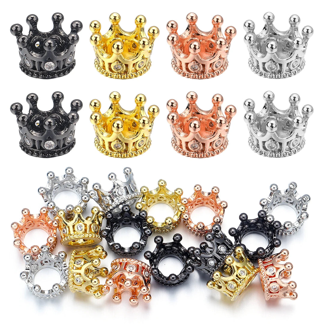 2pcs Copper Zircon Crown Beads – DIY Jewelry Spacers