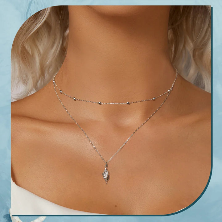 BAMOER 925 Silver Conch Pendant – Layered Choker Necklace