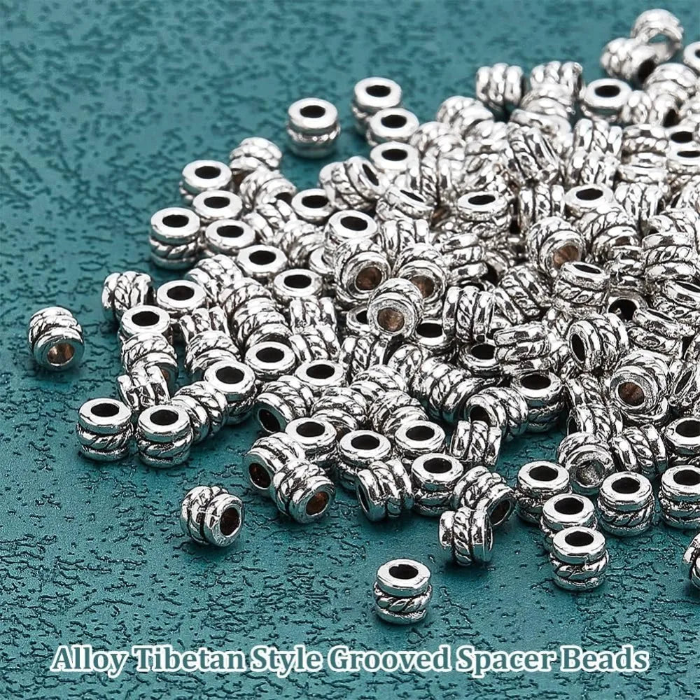 300pcs Tibetan Tube Spacer Beads – Antique Silver for Jewelry